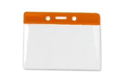 Orange 3 x 3 3/4" Horizontal Vinyl Color-Bar Badge Holder - Data/Credit Card Size (QTY 100)