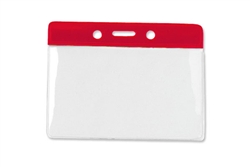 Red 3 x 3 3/4" Horizontal Vinyl Color-Bar Badge Holder - Data/Credit Card Size (QTY 100)