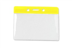 Yellow 3 x 3 3/4" Horizontal Vinyl Color-Bar Badge Holder - Data/Credit Card Size (QTY 100)