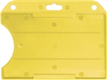 Yellow horizontal open-face semi-rigid card holder slot & chain holes. Insert size 2 1/8" x 3 3/8" (54 x 86mm). Minimum order 100 pieces