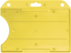 Yellow horizontal open-face semi-rigid card holder slot & chain holes. Insert size 2 1/8" x 3 3/8" (54 x 86mm). Minimum order 100 pieces