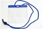 Blue Extra Large Size Horizontal Vinyl Color-bar Badge Holder W/ Neck Cord (QTY 100)