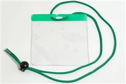 Green Extra Large Size Horizontal Vinyl Color-bar Badge Holder W/ Neck Cord (QTY 100)