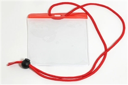 Red Extra Large Size Horizontal Vinyl Color-bar Badge Holder W/ Neck Cord (QTY 100)