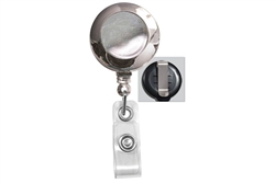 Chrome (Plastic) Badge Reel with Clear Vinyl Strap & Belt Clip (QTY 100)