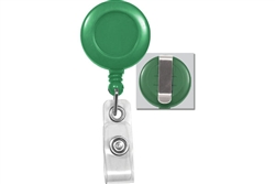 Green Badge Reel with Clear Vinyl Strap & Belt Clip (QTY 100)