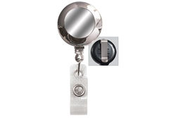 Chrome (Plastic) Badge Reel with Silver Sticker, Reinforced Vinyl Strap & Belt Clip (QTY 100)