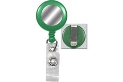 Green Badge Reel with Silver Sticker, Reinforced Vinyl Strap & Belt Clip (QTY 100)
