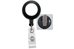 Black  Badge Reel with White Sticker, Clear Vinyl Strap & Spring Clip (QTY 100)