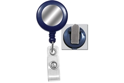 Blue Badge Reel W/ Silver Sticker, Clear Vinyl Strap & Spring Clip (QTY 100)