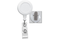White Badge Reel with Clear Vinyl Strap & Spring Clip (QTY 100)