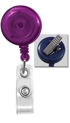 Translucent Purple Badge Reel W/ Clear Vinyl Strap & Swivel Spring Clip (QTY 100)