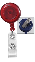 Translucent Red Badge Reel W/ Clear Vinyl Strap & Swivel Spring Clip (QTY 100)