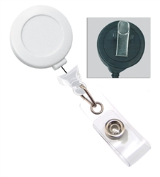 White Badge Reel with Clear Vinyl Strap & Swivel Spring Clip (QTY 100)