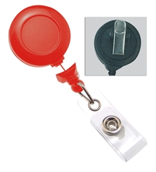 Red Badge Reel W/ Clear Vinyl Strap & Swivel Spring Clip (QTY 100)