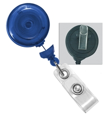 Translucent Blue Badge Reel W/ Clear Vinyl Strap & Swivel Spring Clip (QTY 100)