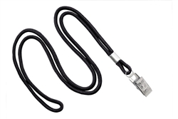 Black Round 1/8" (3 mm) Lanyard W/ Nickel-plated Steel Bulldog Clip (QTY 100)