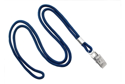 Navy Blue Round 1/8" (3 mm) Lanyard W/ Nickel-plated Steel Bulldog Clip (QTY 100)