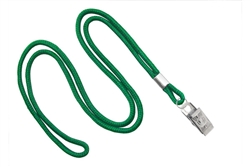 Green Round 1/8" (3 mm) Lanyard W/ Nickel-plated Steel Bulldog Clip (QTY 100)