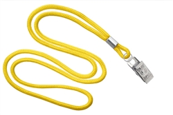 Yellow Round 1/8" (3 mm) Lanyard W/ Nickel-plated Steel Bulldog Clip (QTY 100)