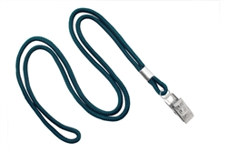 Teal Round 1/8" (3 mm) Lanyard with Nickel-Plated Steel Bulldog Clip (QTY 100)