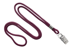 Maroon Round 1/8" (3 mm) Lanyard with Nickel-Plated Steel Bulldog Clip (QTY 100)