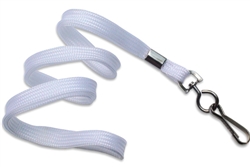 White 3/8" (10 mm) Flat Braid Woven Lanyard W/ Nickel-plated Steel Swivel Hook (QTY 100)