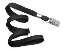 Black 3/8" (10 mm) Flat Braid Woven Lanyard W/ Nickel-plated Steel Bulldog Clip (QTY 100)