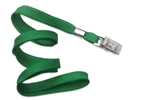 Green 3/8" (10 mm) Flat Braid Woven Lanyard W/ Nickel-plated Steel Bulldog Clip (QTY 100)