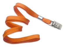 Orange 3/8" (10 mm) Flat Braid Woven Lanyard W/ Nickel-plated Steel Bulldog Clip(QTY 100)