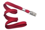 Red 3/8" (10 mm) Flat Braid Woven Lanyard W/ Nickel-plated Steel Bulldog Clip (QTY 100)