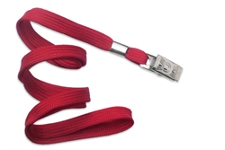 Red 3/8" (10 mm) Flat Braid Woven Lanyard W/ Nickel-plated Steel Bulldog Clip (QTY 100)