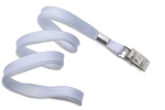 White 3/8" (10 mm) Flat Braid Woven Lanyard W/ Nickel-plated Steel Bulldog Clip (QTY 100)