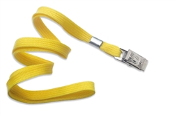 Yellow 3/8" (10 mm) Flat Braid Woven Lanyard W/ Nickel-plated Steel Bulldog Clip2135-3559  (QTY 100)