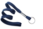 Navy Blue 3/8" (10 mm) Flat Braid Woven Lanyard W/ Nickel-plated Steel Split Ring (QTY 100)