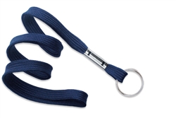 Navy Blue 3/8" (10 mm) Flat Braid Woven Lanyard W/ Nickel-plated Steel Split Ring (QTY 100)