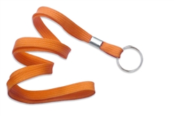 Orange 3/8" (10 mm) Flat Braid Woven Lanyard W/ Nickel-plated Steel Split Ring (QTY 100)