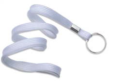 White 3/8" (10 mm) Flat Braid Woven Lanyard W/ Nickel-plated Steel Split Ring (QTY 100)