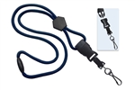 Navy Blue 1/4" (6 mm) Round Lanyard W/ Breakaway, Diamond Slider & Detach Swivel Hook (QTY 100)