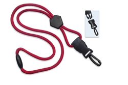 Red 1/4" (6 mm) Round Lanyard W/ Breakaway, Diamond Slider & Detach Plastic Swivel Hook (QTY 100)