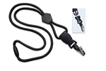 Black 1/4" (6 mm) Round Lanyard W/ Breakaway, Diamond Slider & Detach Bulldog Clip (QTY 100)