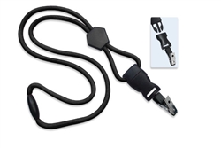 Black 1/4" (6 mm) Round Lanyard W/ Breakaway, Diamond Slider & Detach Bulldog Clip (QTY 100)