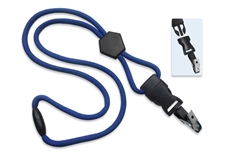  Royal Blue 1/4" (6 mm) Round Lanyard W/ Breakaway, Diamond Slider & Detach Bulldog Clip (QTY 100)