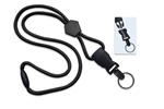 Black 1/4" (6 mm) Round Lanyard W/ Breakaway, Diamond Slider & Detach Split Ring (QTY 100)