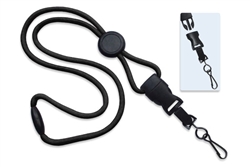 Black 1/4" (6 mm) Round Lanyard W/ Breakaway, Round Slider & Detach Swivel Hook (QTY 100)