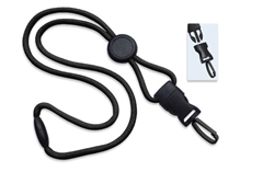 Black 1/4" (6 mm) Round Lanyard W/ Breakaway, Round Slider & Detach Plastic Swivel Hook (QTY 100)