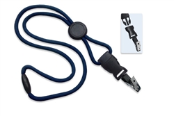 Navy Blue 1/4" (6 mm) Round Lanyard W/ Breakaway, Round Slider & Detach Bulldog Clip (QTY 100)