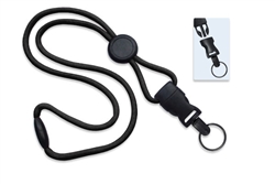 Black 1/4" (6 mm) Round Lanyard W/ Breakaway, Round Slider & Detach Split Ring (QTY 100)