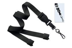 Black 5/8" (16 mm) Flat Tubular Lanyard W/ Breakaway & Detach Swivel Hook. (QTY 100)