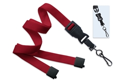 Red 5/8" (16 mm) Flat Tubular Lanyard W/ Breakaway & Detach Swivel Hook (QTY 100)